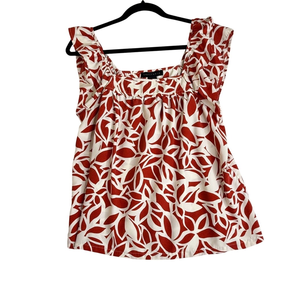 Sanctuary Women's‎ Small  Sleeveless Ruffle Leaf Print Top Red White Polyester
